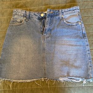 Abound Blue Denim A-Line Skirt with Frayed Hem